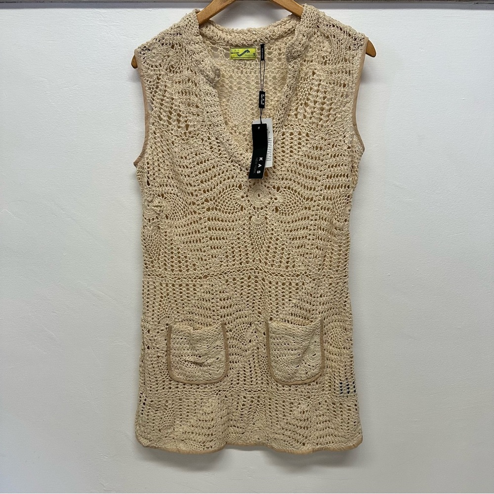 ModCloth‎ AKA New York Beige Crochet Dress boho medium pockets